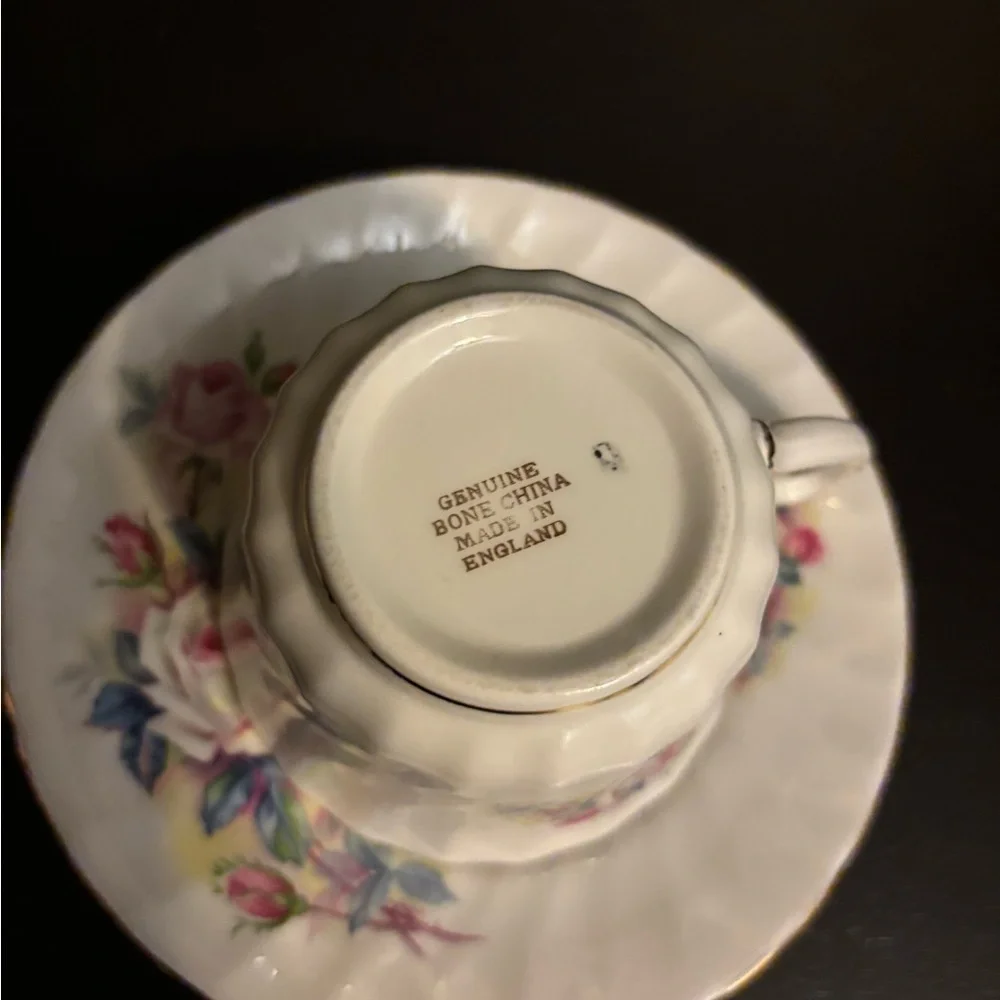 Vintage Floral Cup and Saucer with Gold Trim